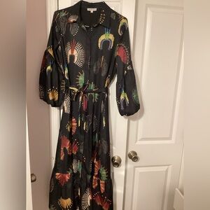 YAKIRA BELLA long puff sleeve maxi dress with colorful with belt Size Small
